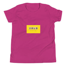 Load image into Gallery viewer, YOLO (You Only Live Once ) Youth Short Sleeve T Shirt | Berry | Front View | Shop The Wishful Fish
