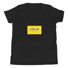 Load image into Gallery viewer, YOLO (You Only Live Once ) Youth Short Sleeve T Shirt | Black | Front View | Shop The Wishful Fish
