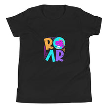 Load image into Gallery viewer, &quot;Roar&quot; Youth Short Sleeve T Shirt | Black | Front View | Shop The Wishful Fish
