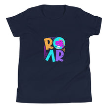 Load image into Gallery viewer, &quot;Roar&quot; Youth Short Sleeve T Shirt | Navy Blue | Front View | Shop The Wishful Fish
