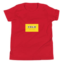 Load image into Gallery viewer, YOLO (You Only Live Once ) Youth Short Sleeve T Shirt | Red | Front View | Shop The Wishful Fish

