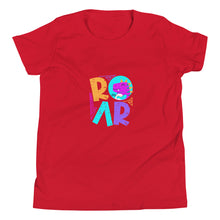 Load image into Gallery viewer, &quot;Roar&quot; Youth Short Sleeve T Shirt | Royal Red | Front View | Shop The Wishful Fish
