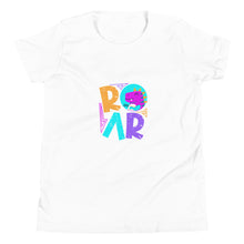 Load image into Gallery viewer, &quot;Roar&quot; Youth Short Sleeve T Shirt | White | Front View | Shop The Wishful Fish
