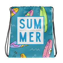 Load image into Gallery viewer, Watch Hill, Rhode Island Fun Surfer Drawstring Bag | Front View
