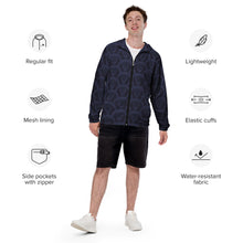 Load image into Gallery viewer, Geo Men’s Windbreaker | Front View | Detail Chart | The Wishful Fish
