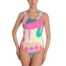 Load image into Gallery viewer, Pink and Green One-Piece Swimsuit | Front View
