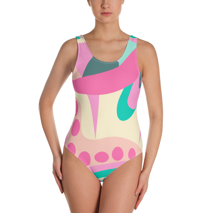 Pink and Green One-Piece Swimsuit | Front View