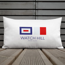 Load image into Gallery viewer, Watch Hill, Rhode Island Nautical Flag Premium Pillows | Front View | Life Style | 20&quot; x 12&quot; | The Wishful Fish Shop
