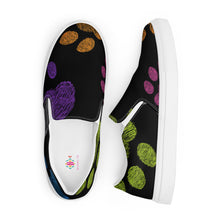 Load image into Gallery viewer, Fun Colorful Paw Prints Men’s Slip-On Canvas Shoes | Side View
