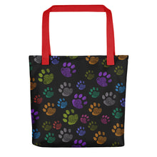 Load image into Gallery viewer, &quot;Fun Colorful Paw Print&quot; Tote Bag | Red Handle
