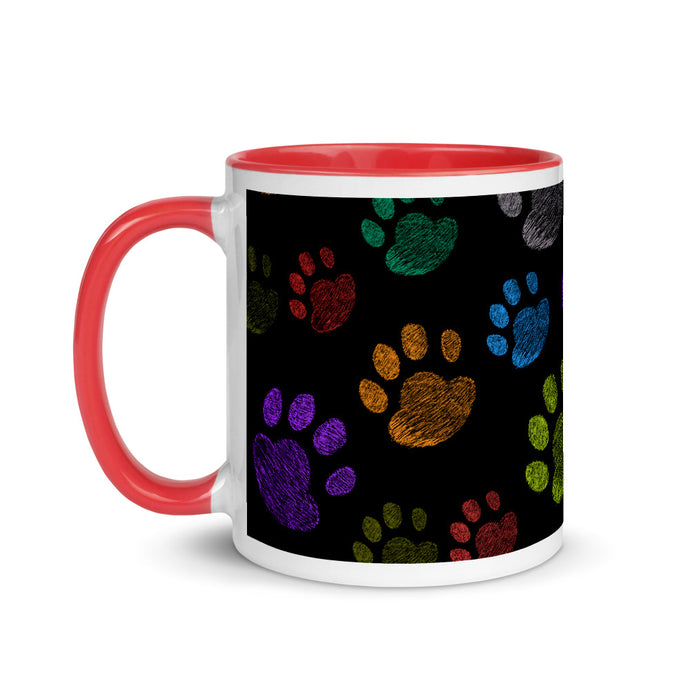 Fun Colorful Paw Print Mug | Red Handle and Inside
