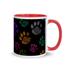 Load image into Gallery viewer, Fun Colorful Paw Print Mug | Red Handle and Inside
