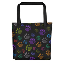 Load image into Gallery viewer, &quot;Fun Colorful Paw Print&quot; Tote Bag | Black Handle
