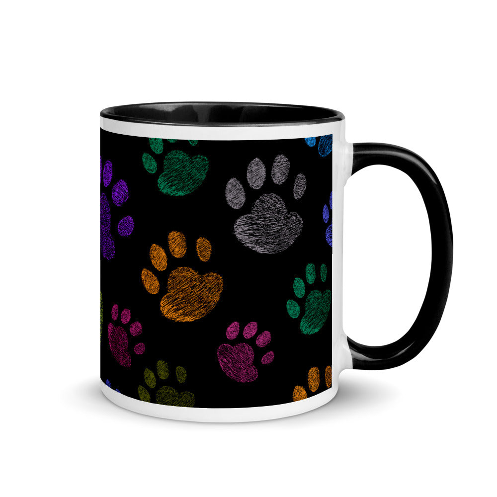 Fun Colorful Paw Print Mug | Black Handle and Inside