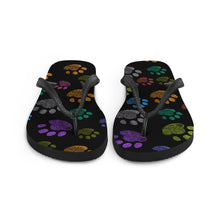 Load image into Gallery viewer, Fun Colorful Paw Print Flip Flops | Top View | The Wishful Fish Shop
