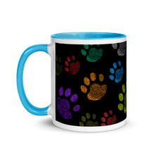 Load image into Gallery viewer, Fun Colorful Paw Print Mug | Blue Handle and Inside

