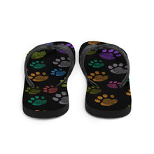 Load image into Gallery viewer, Fun Colorful Paw Print Flip Flops | Back View | The Wishful Fish Shop
