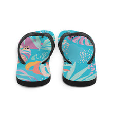 Load image into Gallery viewer, Flip Flops Blue Tropical | Back View | The Wishful Fish
